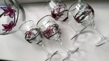 Glass carafe with glasses, author work, 50s of Germany