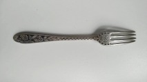 Silver fork, artistic engraving, blackening, fineness 830, 50.34 gr.