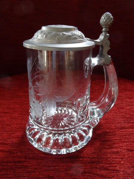 Пивная кружка, стекло, шлифовка, h 16 см