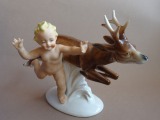 Angel with roe deer, painted. Porcelain, 13.5x22 cm