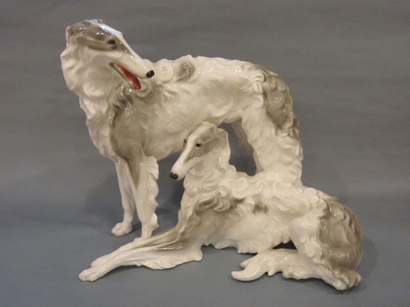 Goldscheider. 1920-ie. Собаки Русская борзая, фарфор, h 39 см, w 46,5 см