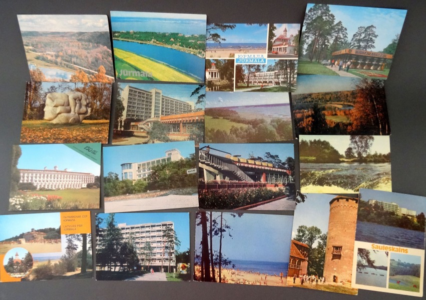 Postcards with views of different places in Latvia, Jurmala, Sigulda, Riga