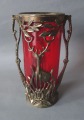 Red vase in a metal frame h 22 cm