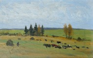 Сельский пейзаж с коровами. Осень.