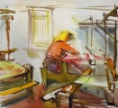 At the loom. Weaver