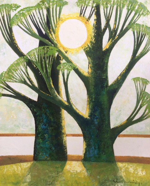 Two trees and the sun