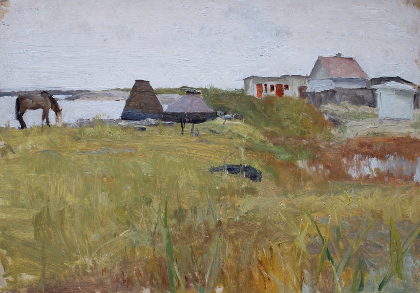 Landscape with a house and horse