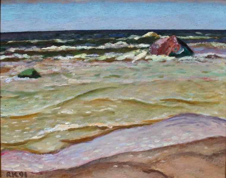 Raivo Korstnik(1932-1992) Restless Sea, cardboard/oil, 40x50 cm, 1991