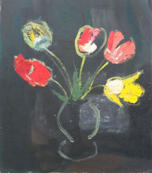 Tulips on the black background