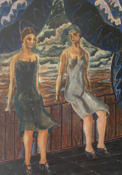 Women sitting on the banisters